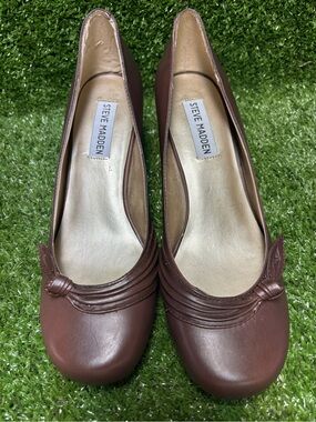 Steve Madden Women's Chestnut Brown Leather Knot-Trim Flats